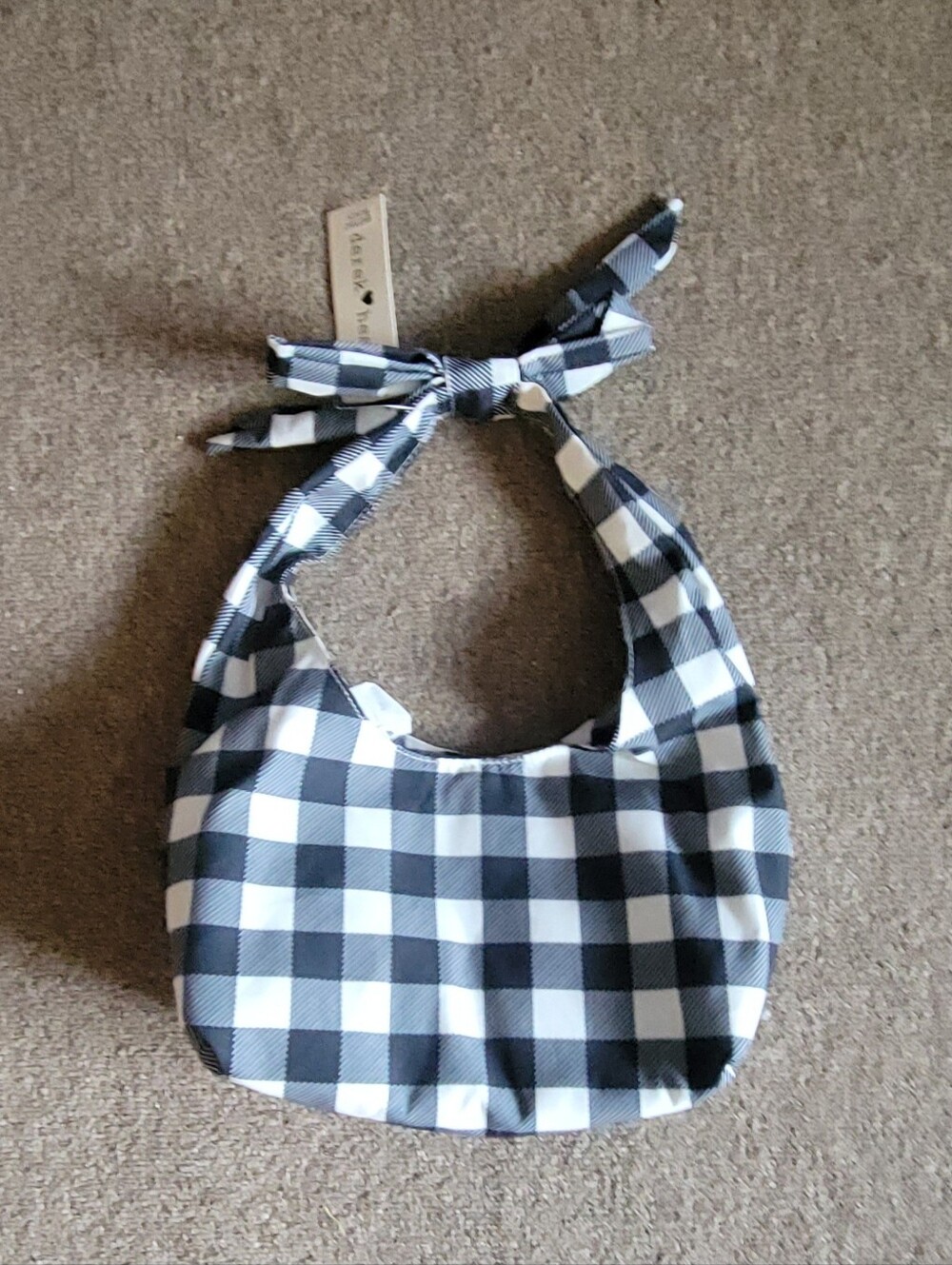 NWT Derek Heart Checkered Black & White Buffalo Plaid Hobo Shoulder Bag Purse
